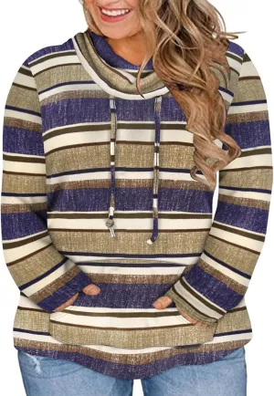TIYOMI Plus Size Hoodies for Women Color Block Tops Drawstring Hooded Tunic Blouses Pullover T Shirts