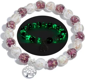 Tree of Life Charm Bracelets for Girl Firefly Beaded Bracelet Luminous Bead Bracelet Girls Jewelry Birthday Wedding Party Gift with Gift Box