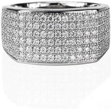 TSECIMGS Platinum Unique Design Micro-Pav Shiny Cubic Zirconia Ring with Starry Sky Effect Luxury Minimalist Wide Band Statement Cocktail Index Finger Ring for Men and Women(6)