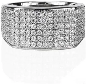 TSECIMGS Platinum Unique Design Micro-Pav Shiny Cubic Zirconia Ring with Starry Sky Effect Luxury Minimalist Wide Band Statement Cocktail Index Finger Ring for Men and Women(6)