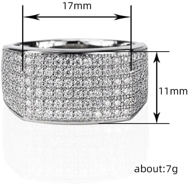 TSECIMGS Platinum Unique Design Micro-Pav Shiny Cubic Zirconia Ring with Starry Sky Effect Luxury Minimalist Wide Band Statement Cocktail Index Finger Ring for Men and Women(6)