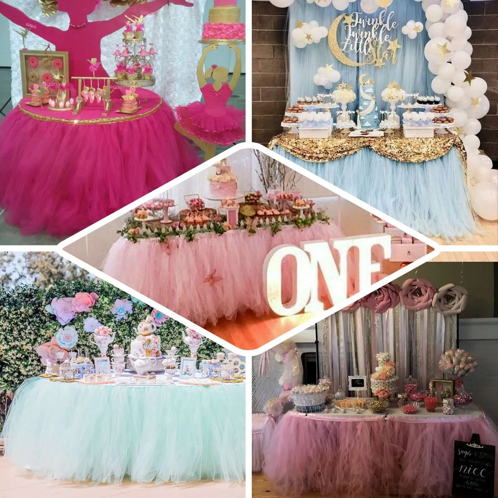 Tulle Table Skirt 17ft Pink/Rose Quartz - 4 Layer Pleated Tutu Table Cover