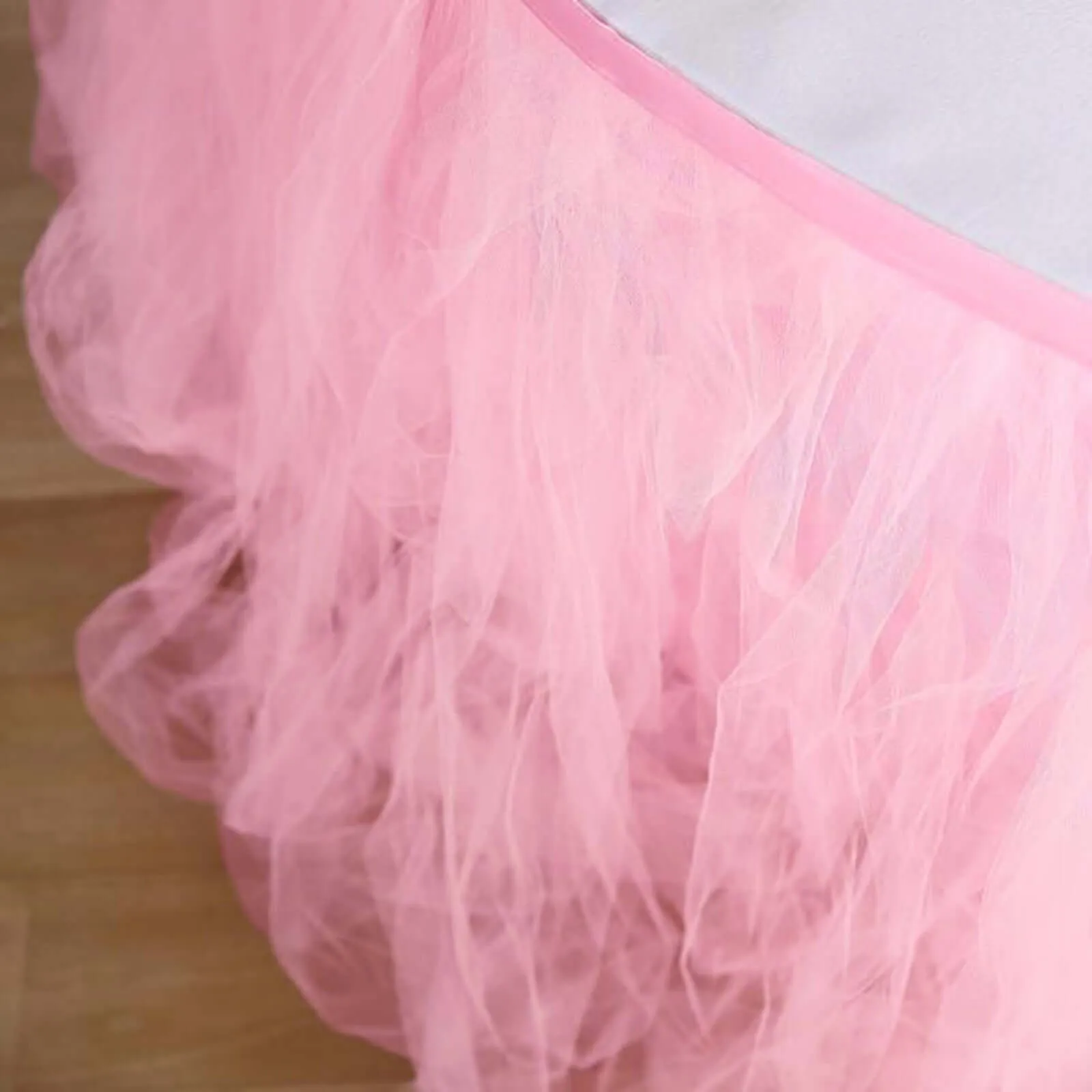 Tulle Table Skirt 17ft Pink/Rose Quartz - 4 Layer Pleated Tutu Table Cover