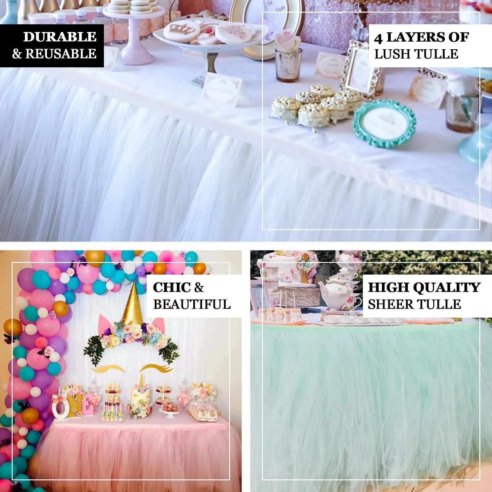 Tulle Table Skirt 17ft Pink/Rose Quartz - 4 Layer Pleated Tutu Table Cover