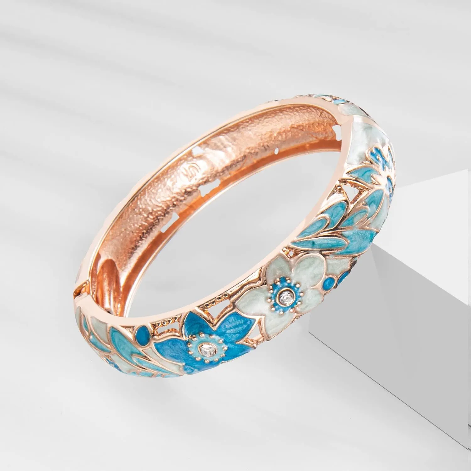UJOY Handcraft Cloisonne Jewelry Bracelet Colorful Enamel Butterfly Flower Bird Hollowed Spring Hinged Cuff Bangles Women Gifts Pack in Box 88A11