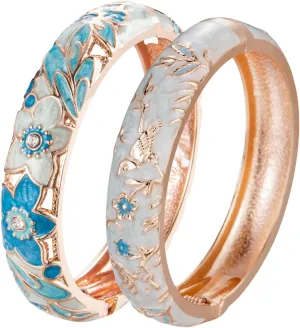 UJOY Handcraft Cloisonne Jewelry Bracelet Colorful Enamel Butterfly Flower Bird Hollowed Spring Hinged Cuff Bangles Women Gifts Pack in Box 88A11
