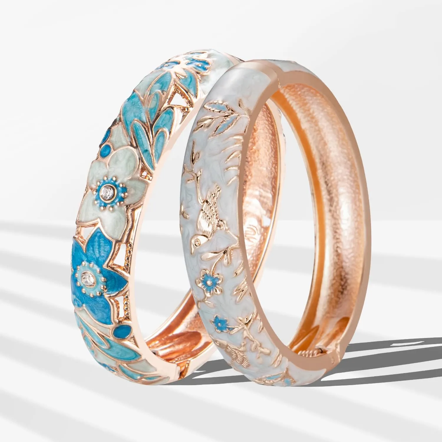 UJOY Handcraft Cloisonne Jewelry Bracelet Colorful Enamel Butterfly Flower Bird Hollowed Spring Hinged Cuff Bangles Women Gifts Pack in Box 88A11