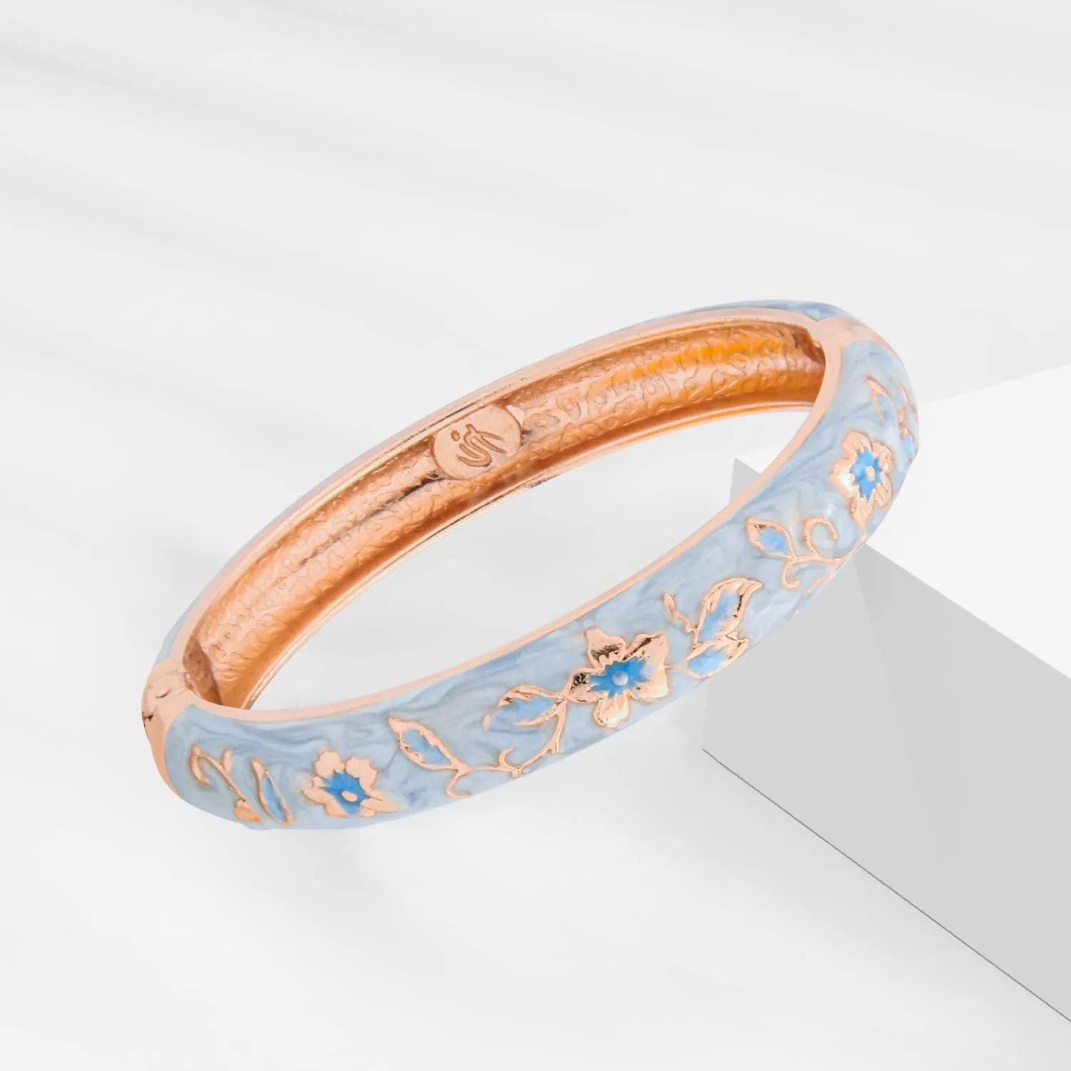UJOY Vintage Cloisonne Jewelry Handcrafted Bracelets Gorgeous Enameled Flower Gold Plated Cuff Bangles Gifts 88A