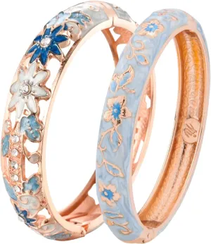 UJOY Vintage Cloisonne Jewelry Handcrafted Bracelets Gorgeous Enameled Flower Gold Plated Cuff Bangles Gifts 88A