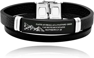 Uloveido Inspirational Religious Faith Bracelets Scripture Bracelet, Bible Verse Quotes Engraved Jewelry Leather Cuff Bracelet,Christian Faith Can Move Mountains Layered Bracelets for Men Women Y1323