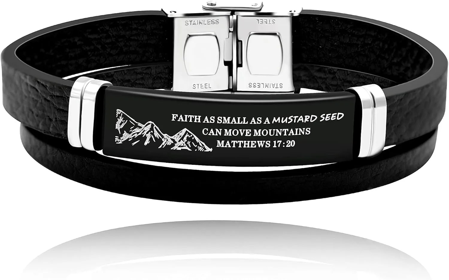 Uloveido Inspirational Religious Faith Bracelets Scripture Bracelet, Bible Verse Quotes Engraved Jewelry Leather Cuff Bracelet,Christian Faith Can Move Mountains Layered Bracelets for Men Women Y1323
