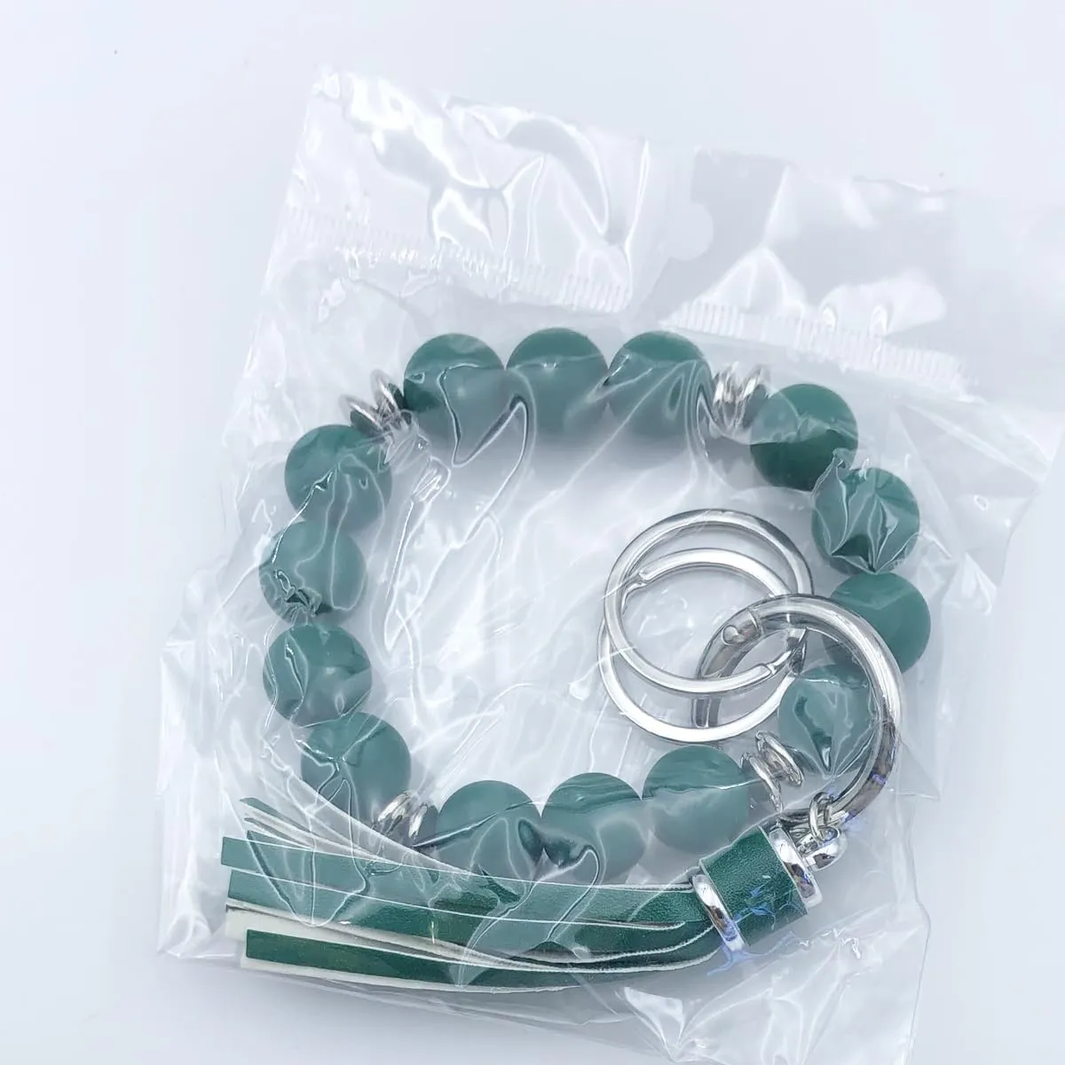Unpafcxddyig Bracelet Keychain Silicone Beads Wristlet Key Rings Beaded Bangle Chains for Women
