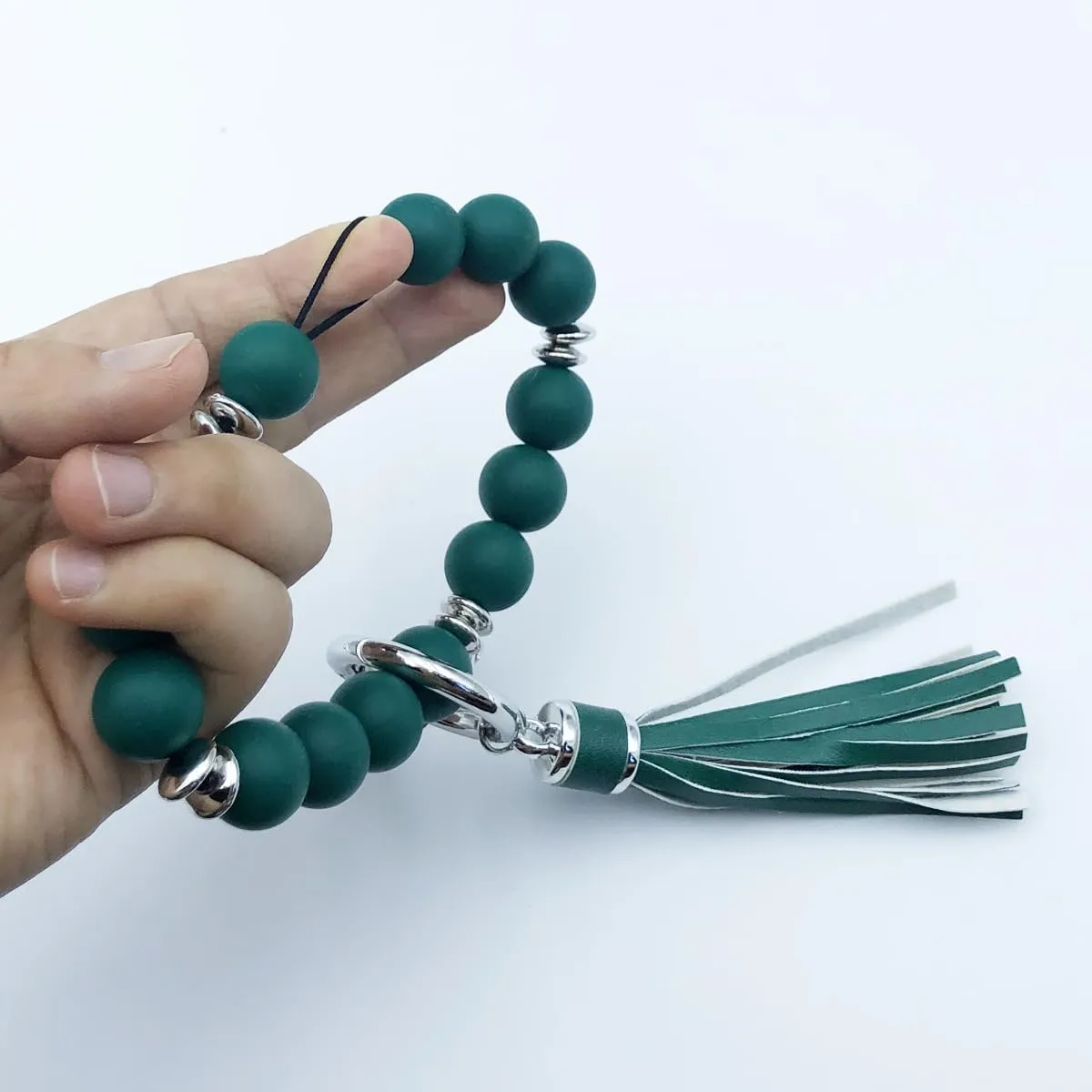 Unpafcxddyig Bracelet Keychain Silicone Beads Wristlet Key Rings Beaded Bangle Chains for Women