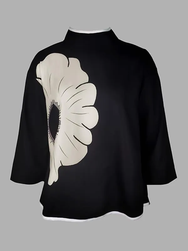 UOOZEE Women's 3/4 Sleeve Floral Dressy Casual Tops Loose High Low Hem Flowy Blouses Shirts