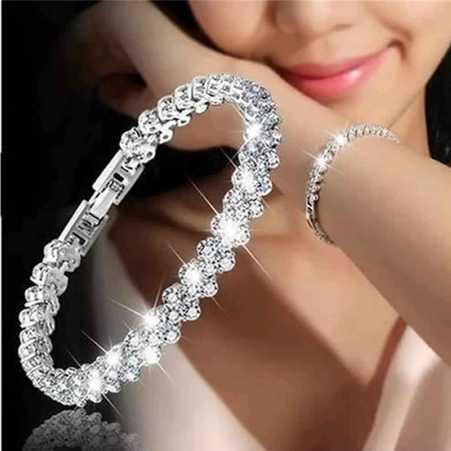 UOQAPRE Bracelets for Women 925 Sterling Similar Silver Stainless Steel Bracelet Crystal Bangle Party Women's Jewelry for Loved Ones Gift