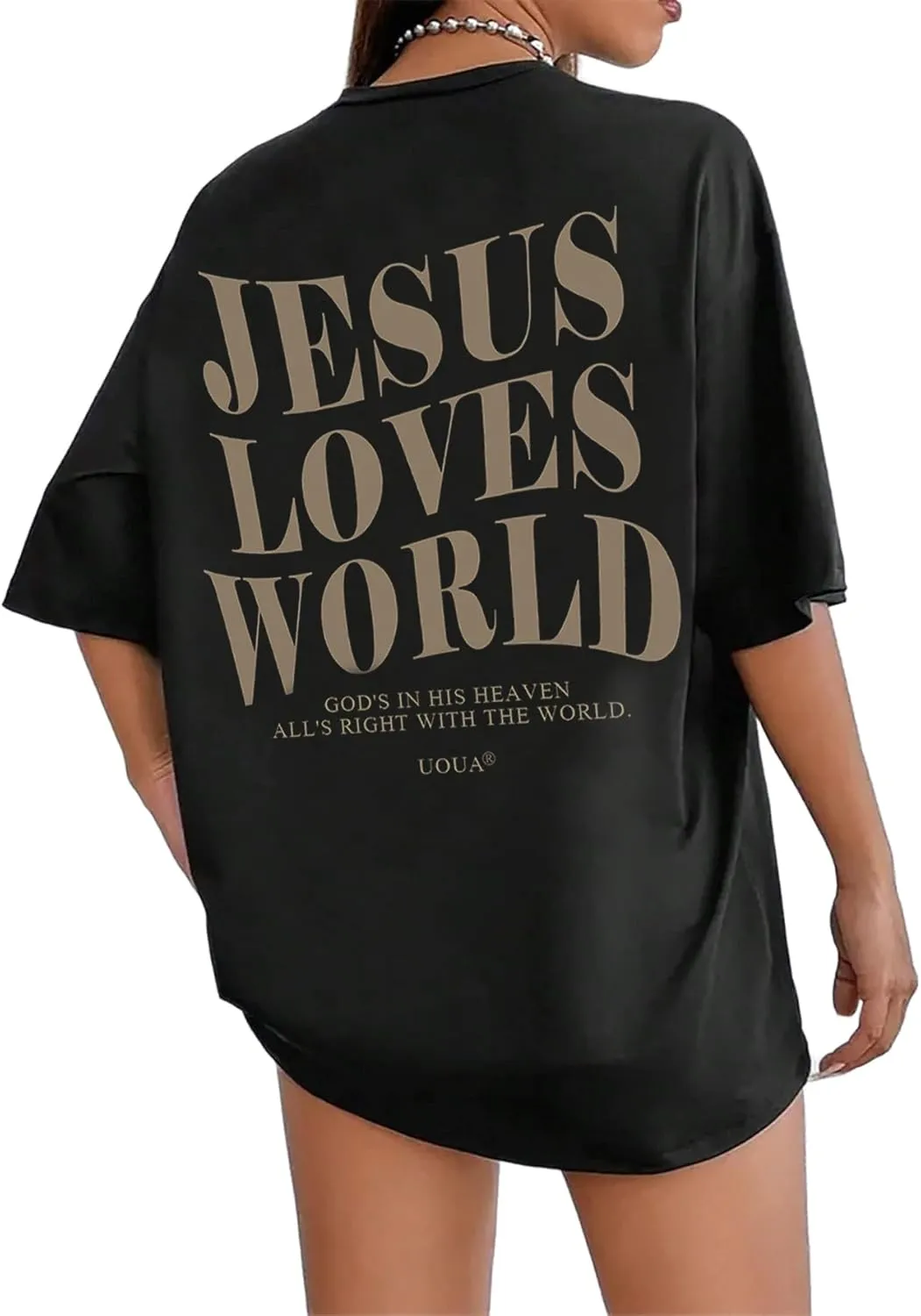 UOUA Women Oversized Graphic T-Shirt Casual Cotton Tees Printed Summer Tops