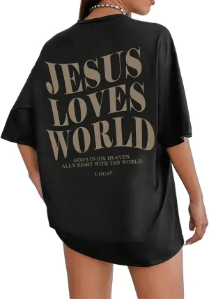 UOUA Women Oversized Graphic T-Shirt Casual Cotton Tees Printed Summer Tops