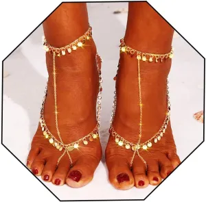 Ursumy Gold Beaded Foot Chain for Women Sequins Barefoot Sandals Layered Tassel Foot Chain Summer Beach Foot Jewelry