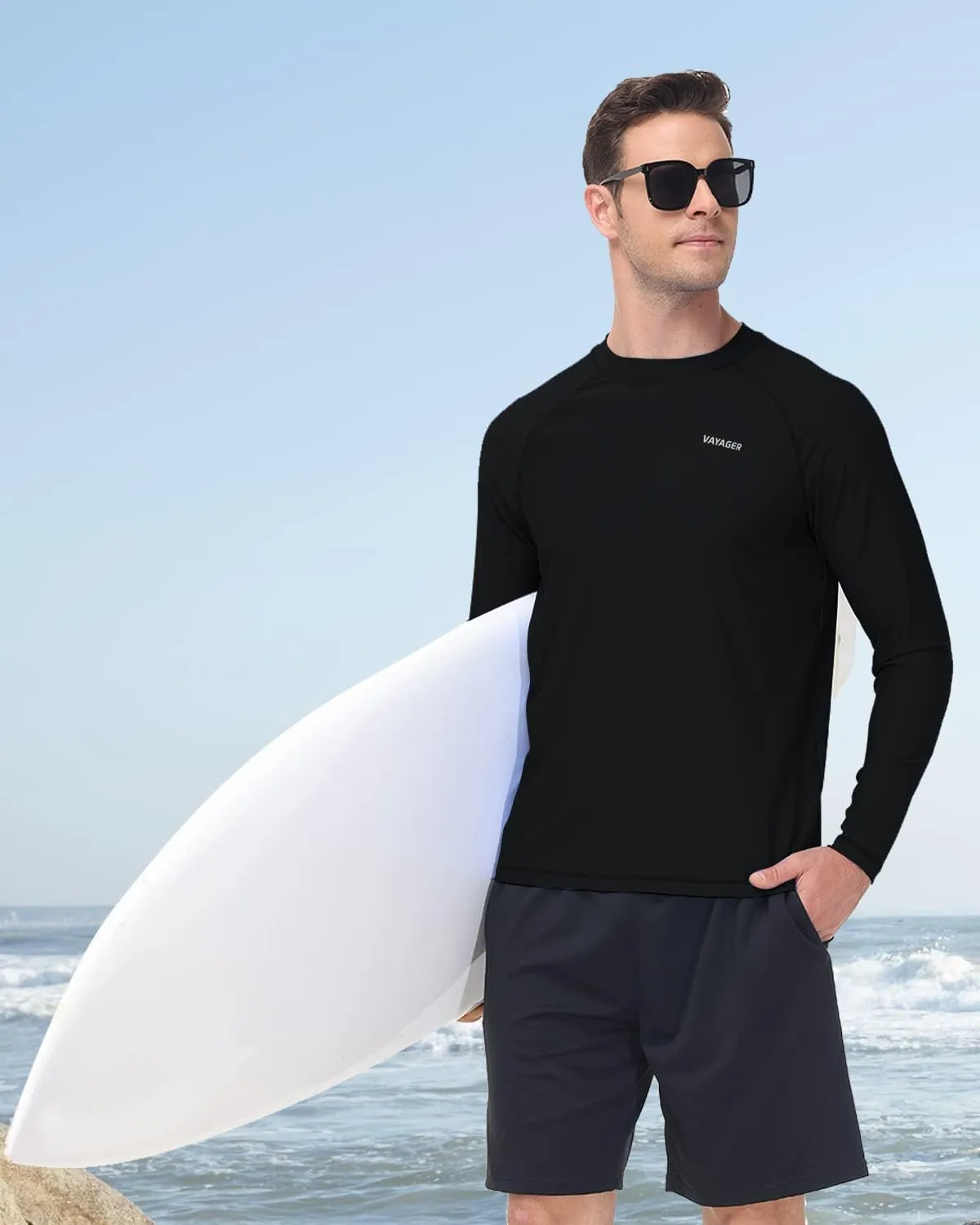VAYAGER Men's Swim Shirts Rash Guard UPF 50  Quick Dry T-Shirt Loose Fit Water Surfing T Shirts