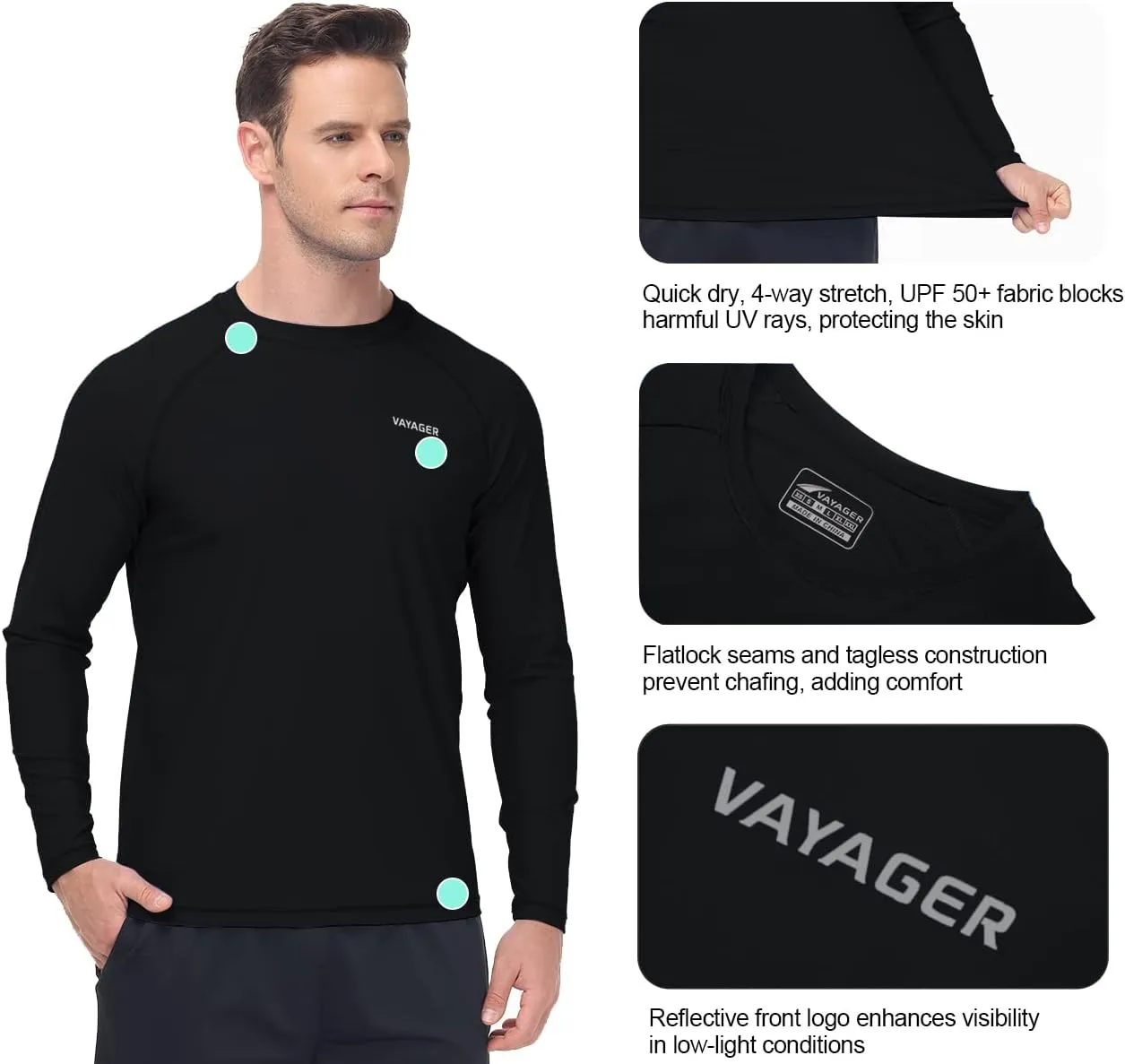 VAYAGER Men's Swim Shirts Rash Guard UPF 50  Quick Dry T-Shirt Loose Fit Water Surfing T Shirts