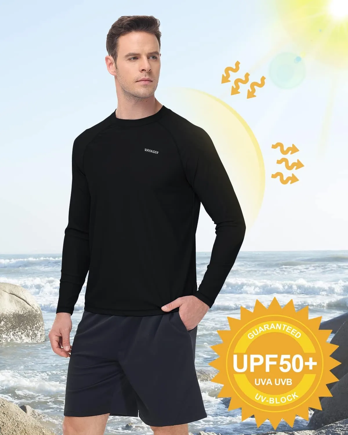 VAYAGER Men's Swim Shirts Rash Guard UPF 50  Quick Dry T-Shirt Loose Fit Water Surfing T Shirts