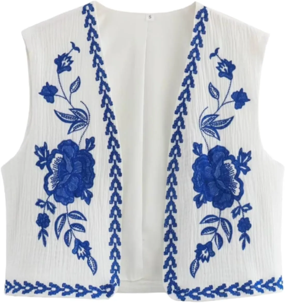 Verdusa Women's Boho Western Floral Embroidery Tank Tops Button Front V Neck Vest Tops