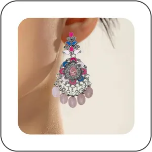 Vintage Boho Beads Drop Dangle Earrings for Women Ethic Retro Chandelier Earrings Traditional Bridal Wedding Earrings Mexico Gypsy Ear Jewelry