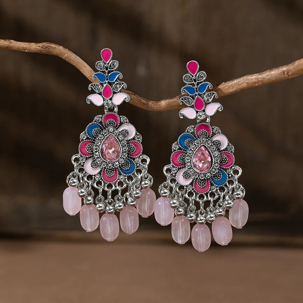 Vintage Boho Beads Drop Dangle Earrings for Women Ethic Retro Chandelier Earrings Traditional Bridal Wedding Earrings Mexico Gypsy Ear Jewelry