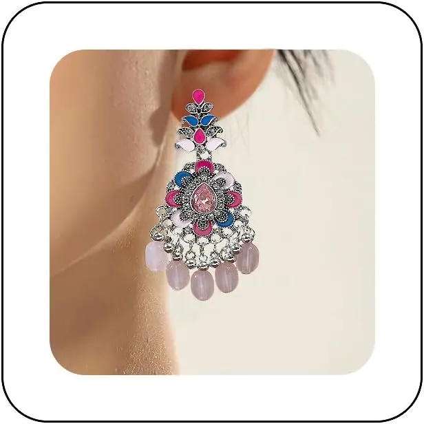 Vintage Boho Beads Drop Dangle Earrings for Women Ethic Retro Chandelier Earrings Traditional Bridal Wedding Earrings Mexico Gypsy Ear Jewelry