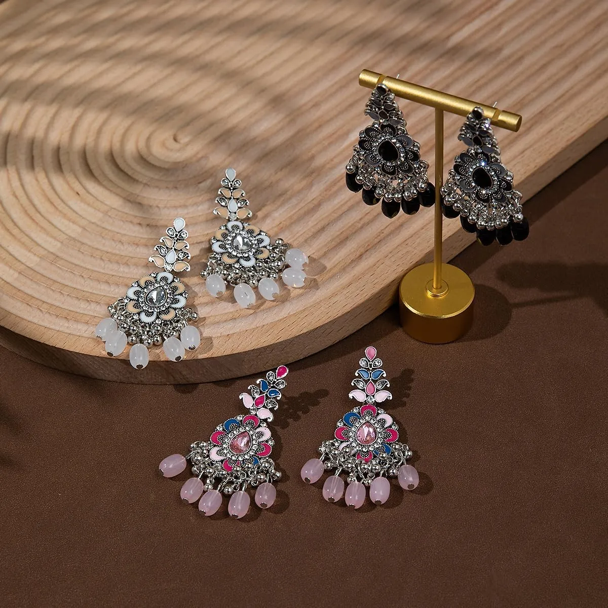 Vintage Boho Beads Drop Dangle Earrings for Women Ethic Retro Chandelier Earrings Traditional Bridal Wedding Earrings Mexico Gypsy Ear Jewelry