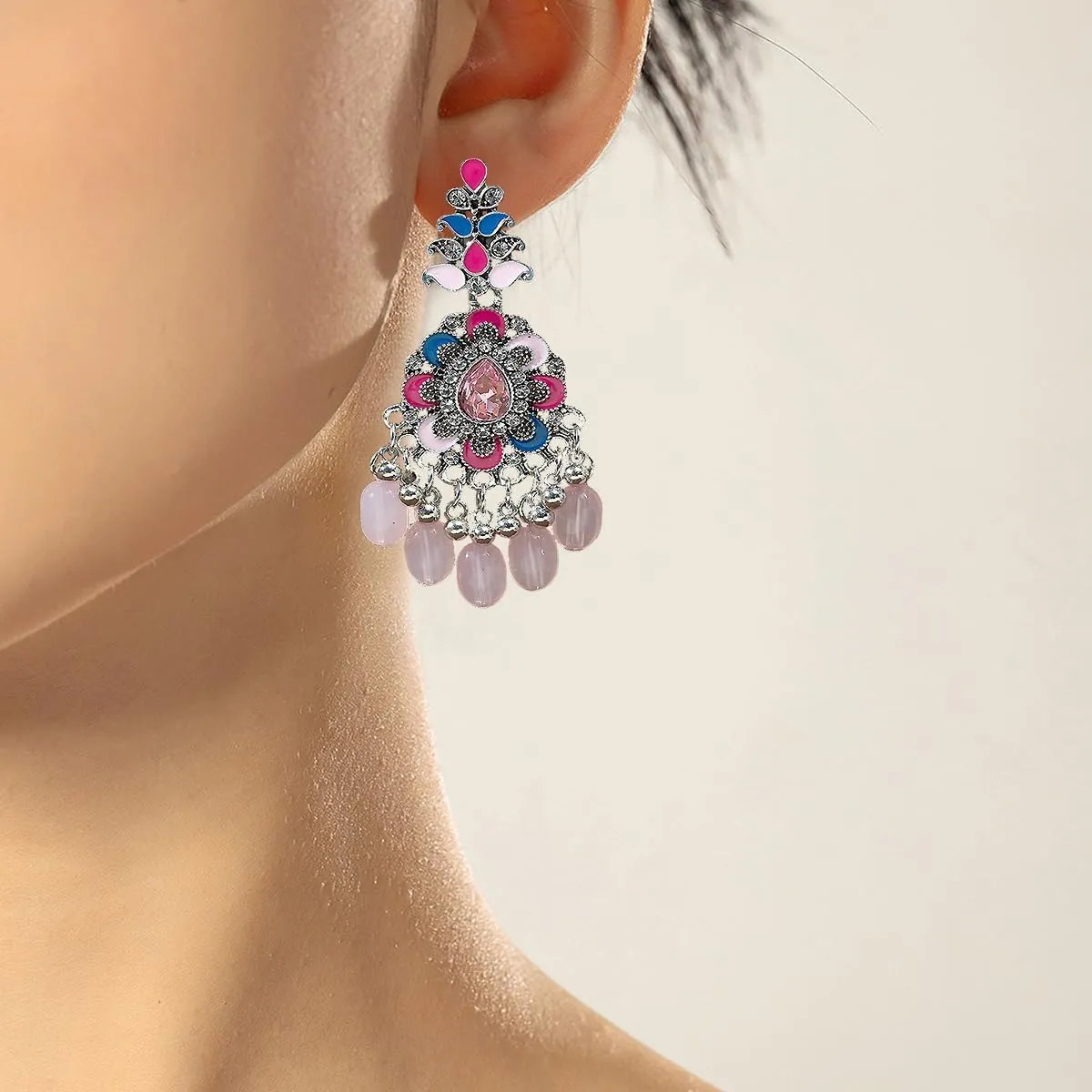 Vintage Boho Beads Drop Dangle Earrings for Women Ethic Retro Chandelier Earrings Traditional Bridal Wedding Earrings Mexico Gypsy Ear Jewelry