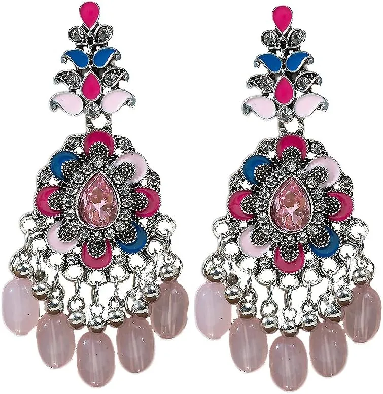 Vintage Boho Beads Drop Dangle Earrings for Women Ethic Retro Chandelier Earrings Traditional Bridal Wedding Earrings Mexico Gypsy Ear Jewelry