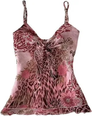 Vintage Camisole Emo Floral Cropped Top Spaghetti Strap Tops Y2k Leopard Print Cheetah Tops Grunge 2000s