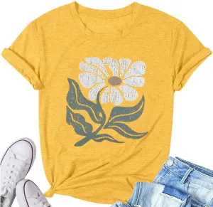 Vintage Floral Shirts Women Wildflower Graphic T-Shirt Boho Summer Hiking Casual Nature Plant Botanical Lovers Tee Shirts