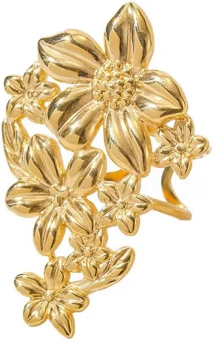 Vintage Flower Statement Rings for Women Dainty Gold Plated Stainless Steel Fashion Adjustable Floral Boho Style Open Wrap Finger Ring Comfort Fit Wedding Engagement Cocktail Party Fashion Jewelry