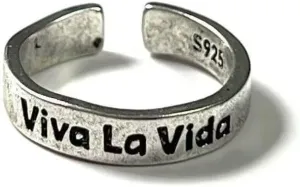 Vintage Inspirational Mantra Ring Couple Ring Silver Band Rings Minimalist Engraved Simple Quote Open Adjustable Distressed Finish Birthday Gift for Friends Freedom Friendship Viva La Vida/La Liberte