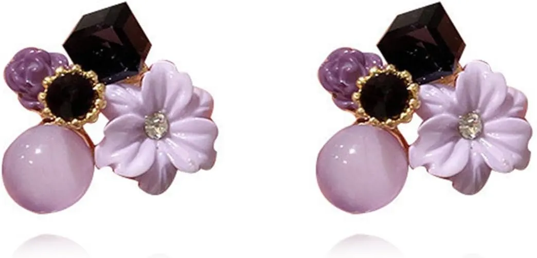 Vintage Stone Crystal Flower Stud Earrings Wedding Party Jewelry for Women