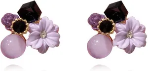Vintage Stone Crystal Flower Stud Earrings Wedding Party Jewelry for Women