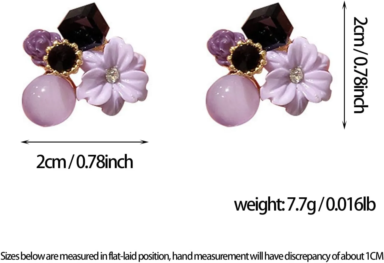 Vintage Stone Crystal Flower Stud Earrings Wedding Party Jewelry for Women