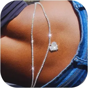 Waist Chain for Women Body Chain Jewelry Silver Rhinestone Waist Chain Belt Silver Navel Belly Chain Crystal Body Chains Jewelry for Summer Beach Outfits