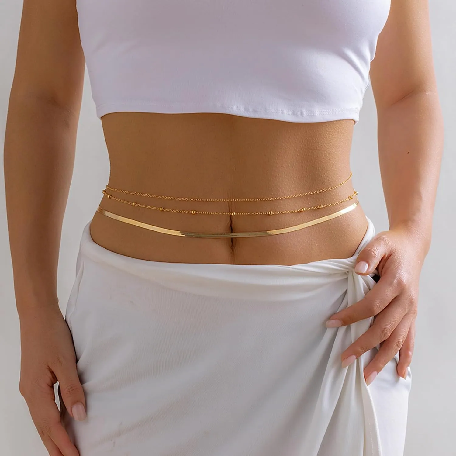Waist Chain for Women Body Chain Jewelry Silver Rhinestone Waist Chain Belt Silver Navel Belly Chain Crystal Body Chains Jewelry for Summer Beach Outfits