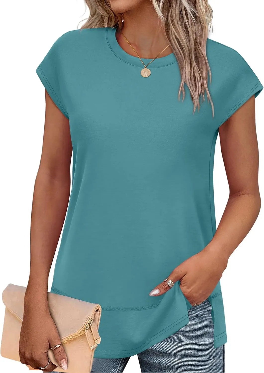 WEESO Womens Summer Tops 2025 Cap Short Sleeve T Shirts Trendy Dressy Casual Crew Neck Loose Fit Shirts