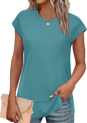 WEESO Womens Summer Tops 2025 Cap Short Sleeve T Shirts Trendy Dressy Casual Crew Neck Loose Fit Shirts