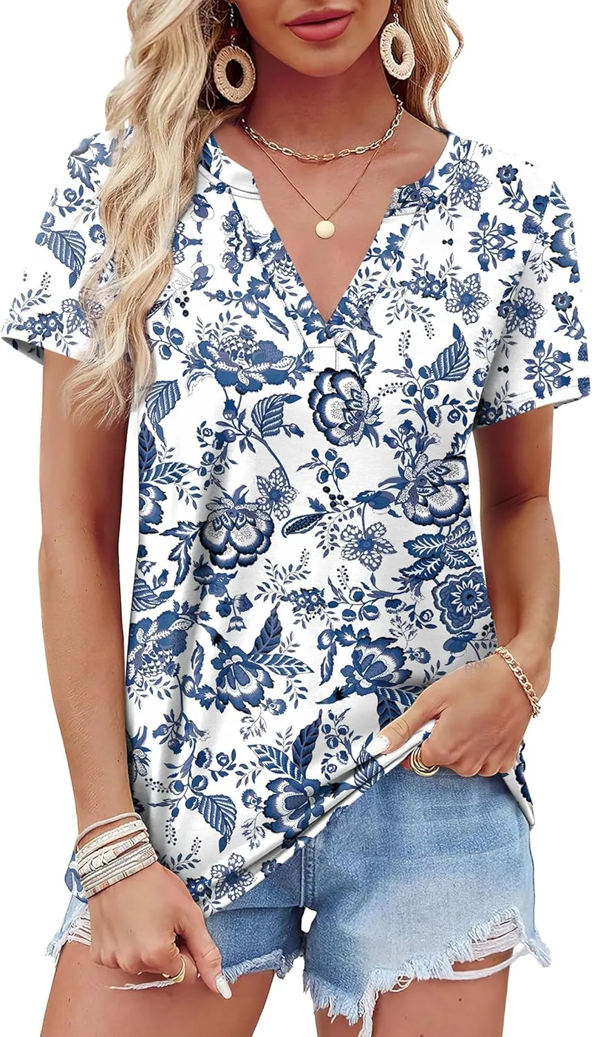 WEESO Womens Tops Summer Short Sleeve V Neck Blouses Business Casual Loose Fit Tshirts Trendy Fashion Outfits