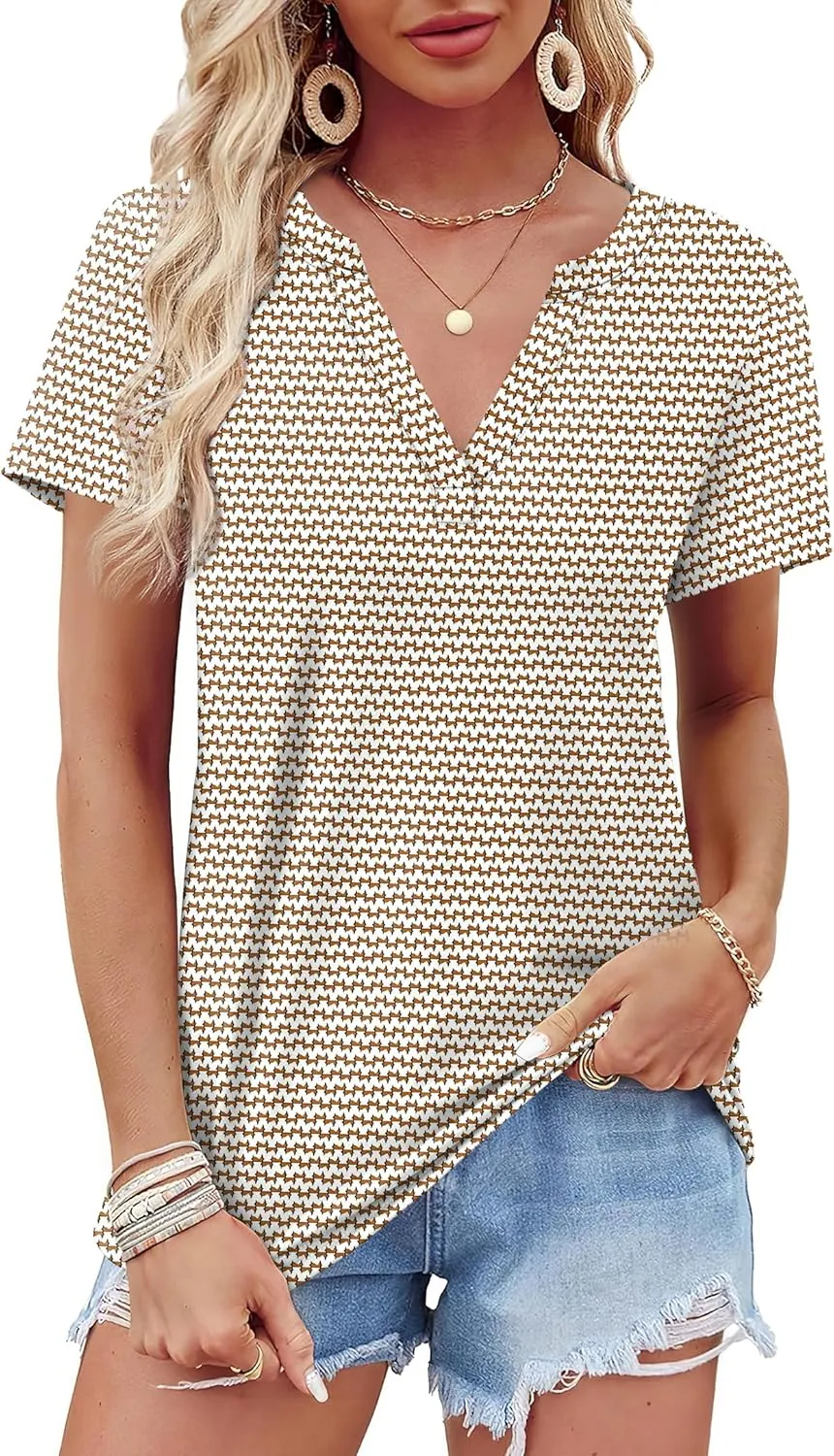 WEESO Womens Tops Summer Short Sleeve V Neck Blouses Business Casual Loose Fit Tshirts Trendy Fashion Outfits
