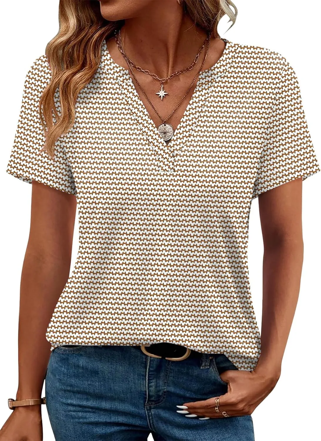 WEESO Womens Tops Summer Short Sleeve V Neck Blouses Business Casual Loose Fit Tshirts Trendy Fashion Outfits