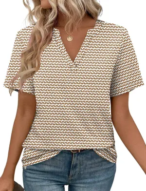 WEESO Womens Tops Summer Short Sleeve V Neck Blouses Business Casual Loose Fit Tshirts Trendy Fashion Outfits