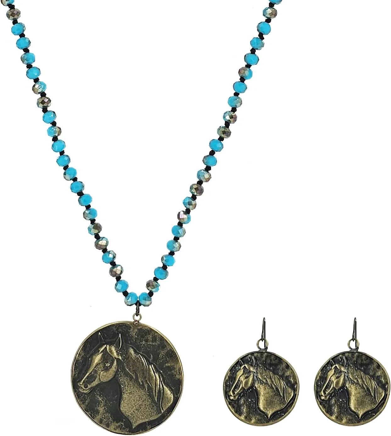 Western Boho Jewelry Turquoise Set Necklace and Earring Sets for Women, Alloy Chain, Bohemian Turquoise Necklaces Earrings Jewelry Gift for Cowgirls Women