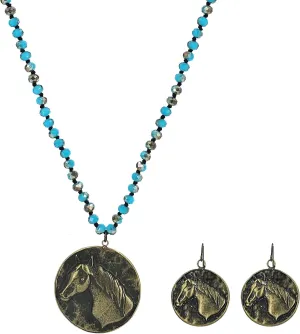 Western Boho Jewelry Turquoise Set Necklace and Earring Sets for Women, Alloy Chain, Bohemian Turquoise Necklaces Earrings Jewelry Gift for Cowgirls Women