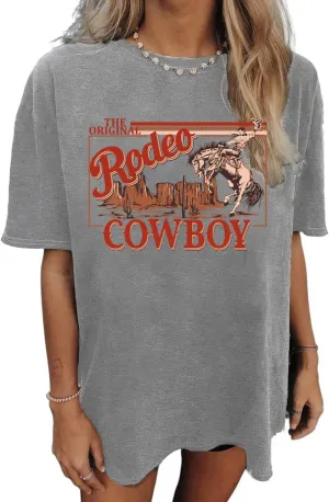 Western Shirts for Women Vintage Rodeo Shirts Wild West Cowboy T Shirt Oversized Country Music Short Sleeve Tops
